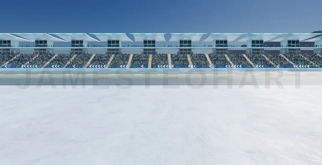 
3D Large crowd watching a race at the stadium on a sunny day