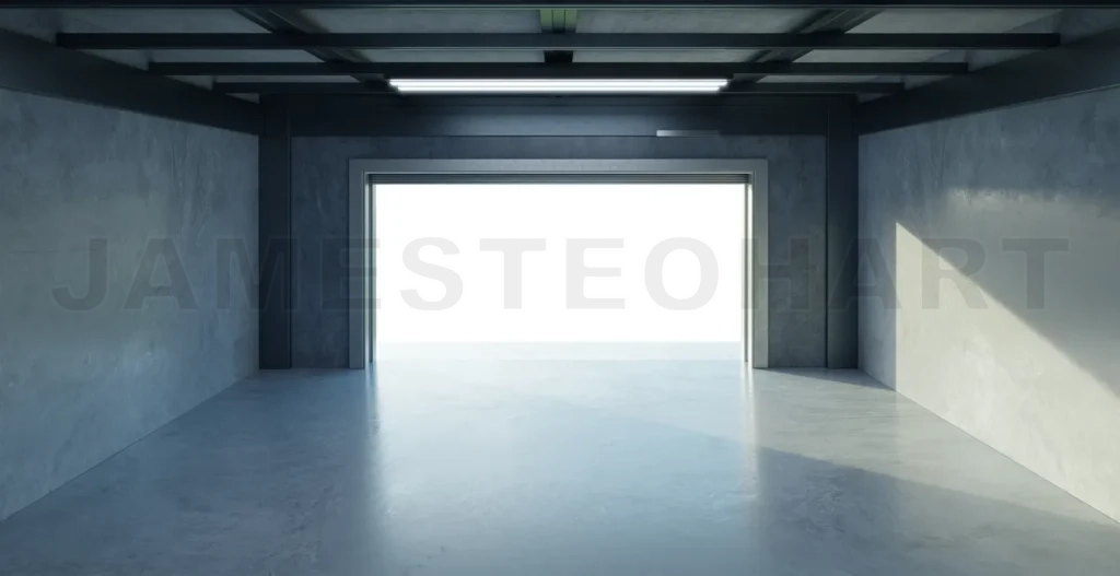 
3D Empty garage opening with bright light entering