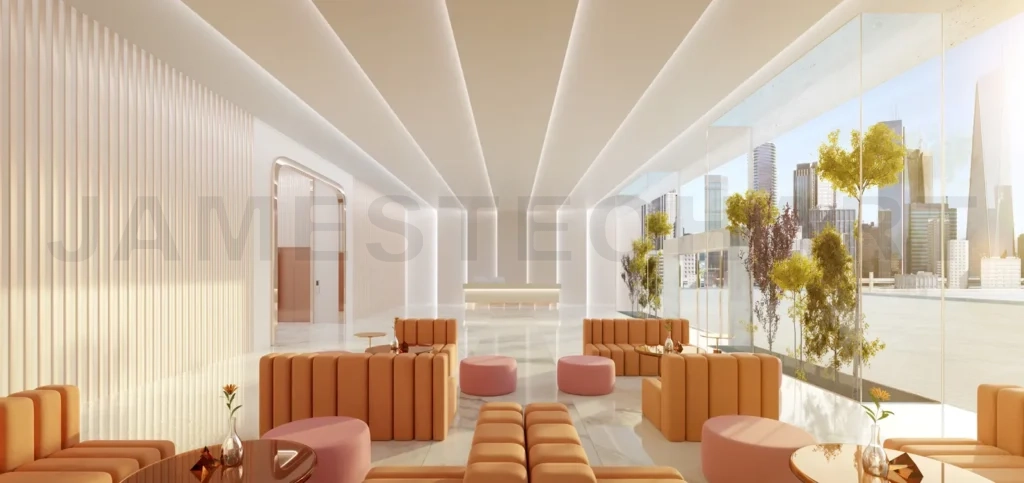 
Interior of modern entrance hall in modern office building with