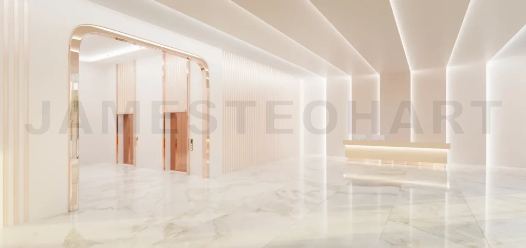 
Interior of modern entrance hall in modern office building with