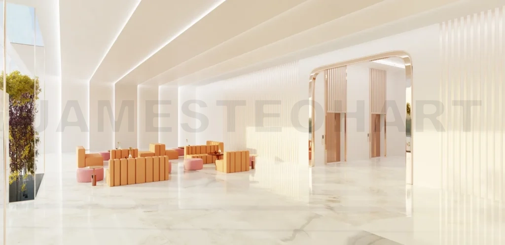 
Interior of modern entrance hall in modern office building with