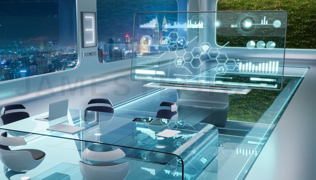 
Modern sci-fi futuristic interior office design