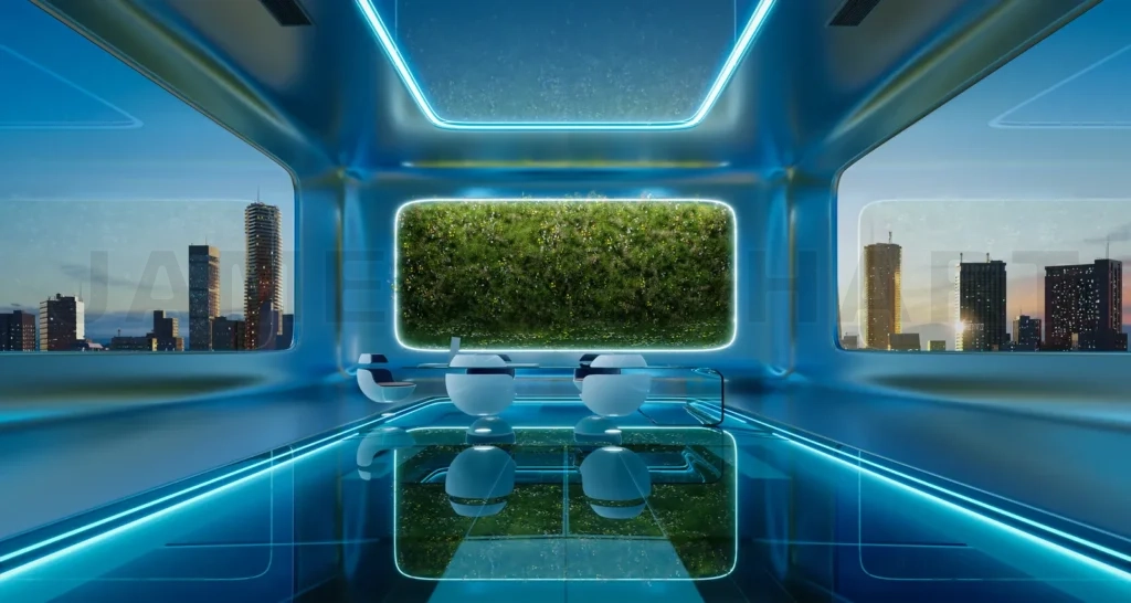 
Modern sci-fi futuristic interior office design