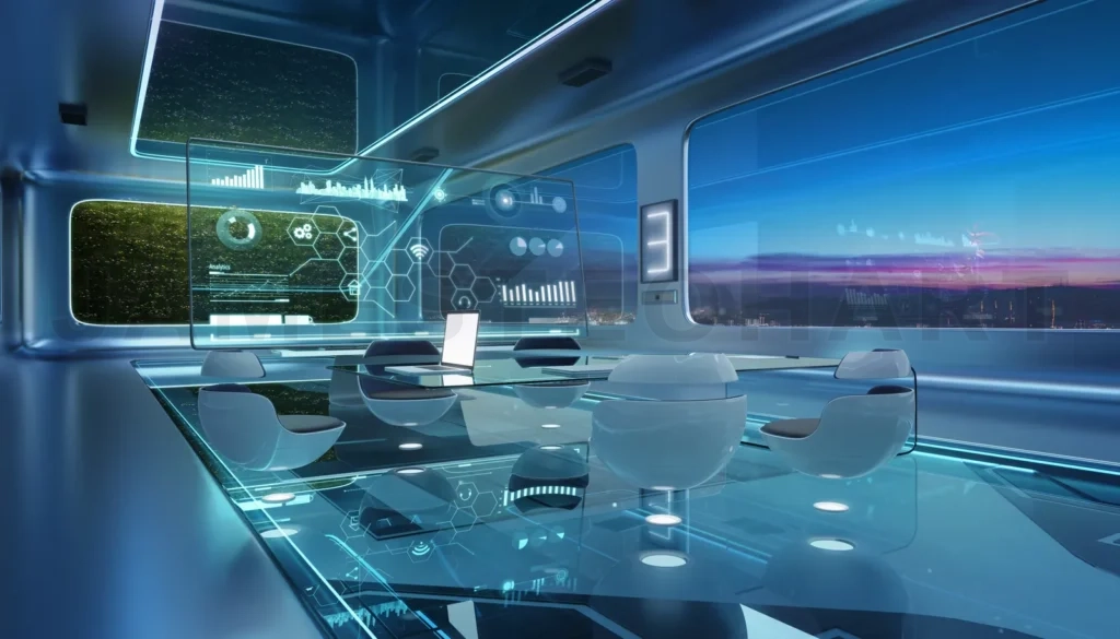 
Modern sci-fi futuristic interior office design