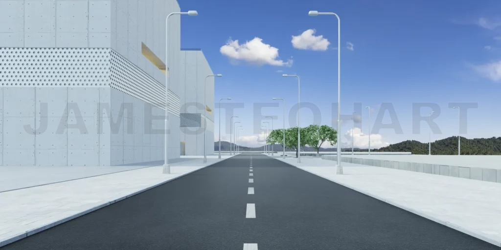 
Asphalt road with modern buildings