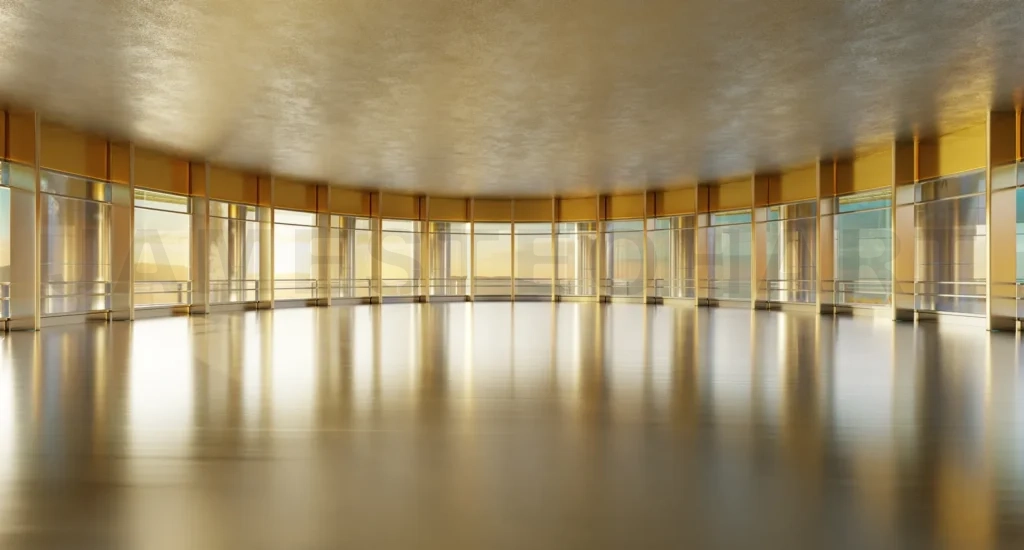 
3D rendering futuristic curved shapes design metal facade office