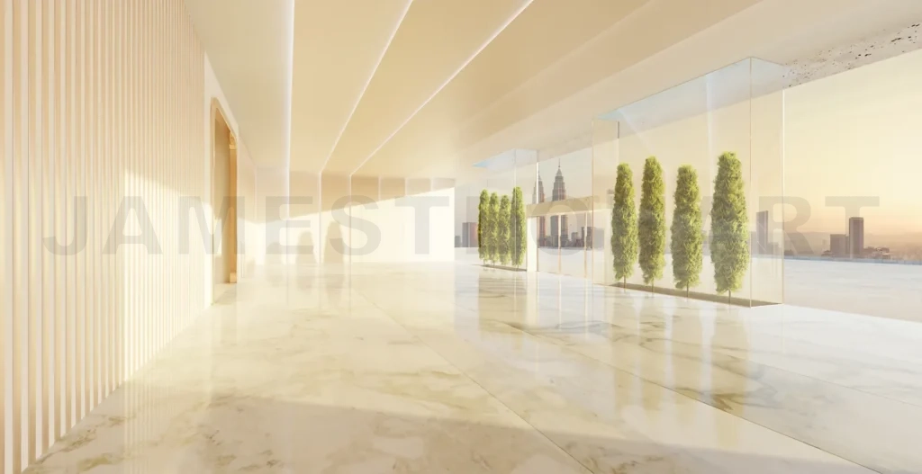 
Empty interior hall with modern and retro design