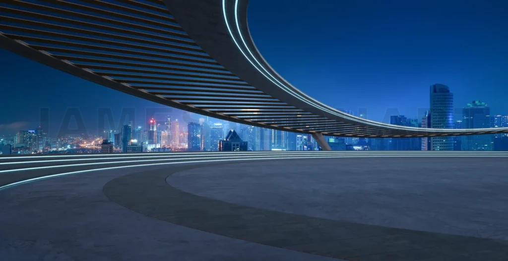 
Perspective view of empty concrete floor with cement staircase a