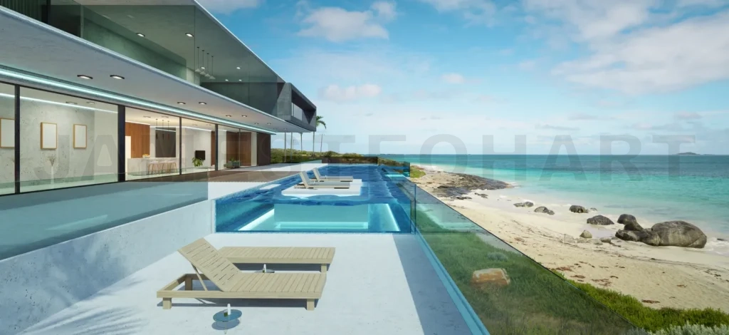 
Luxury villa exterior design with beautiful seascape