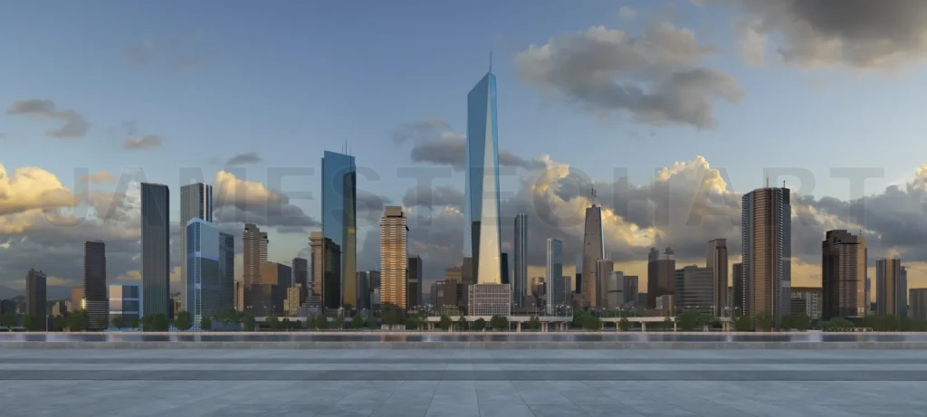 
3D rendering of a modern city with a beautiful view