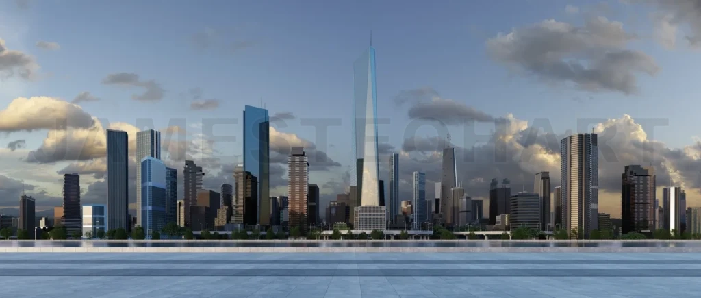 
3D rendering of a modern city with a beautiful view