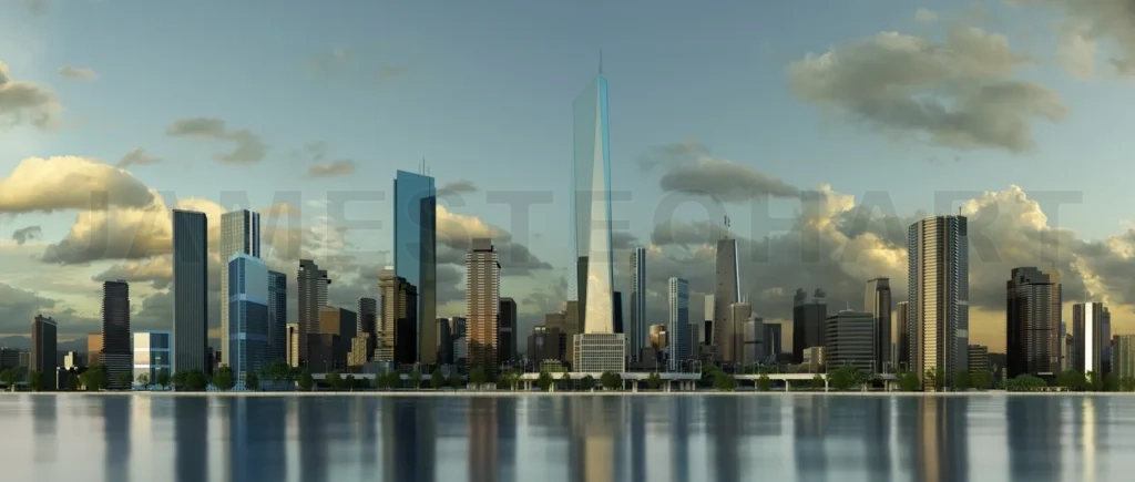 
3D rendering of a modern city with a beautiful view