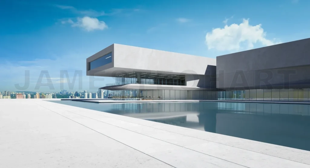 
3D Modern architecture with a pool