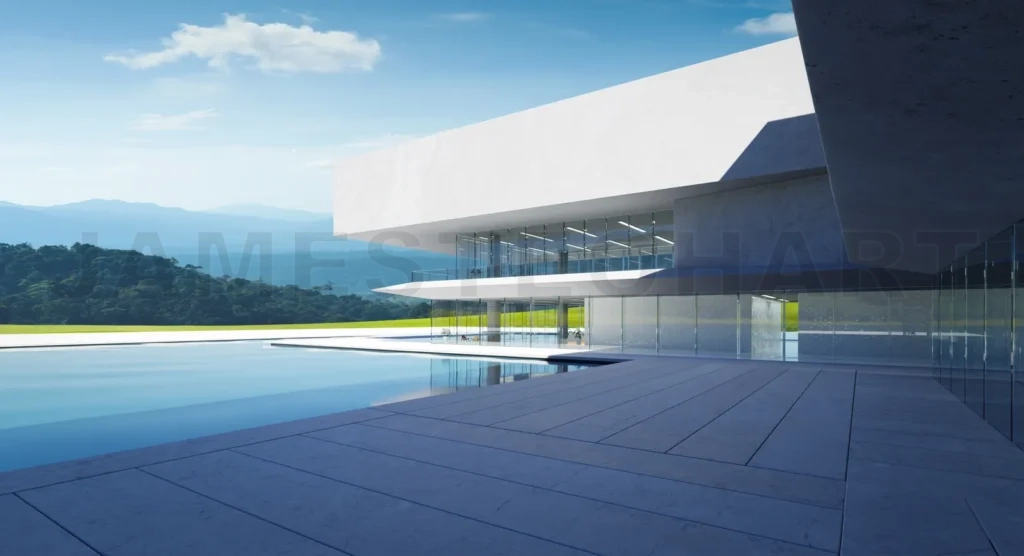 
3D Modern architecture with a pool