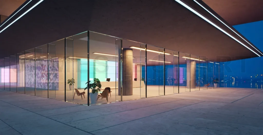 
3D Modern office building with concrete and glass facade