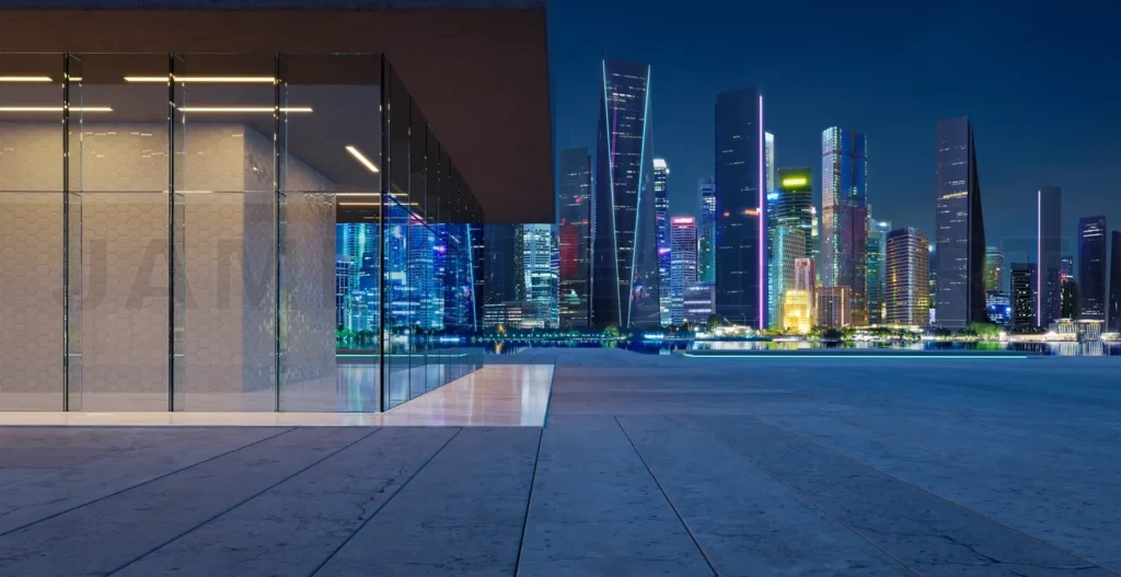 
3d Modern office buildings exterior.