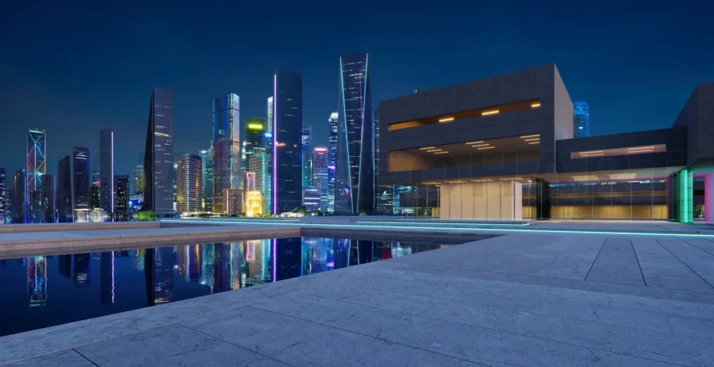 
3d Modern office buildings exterior.