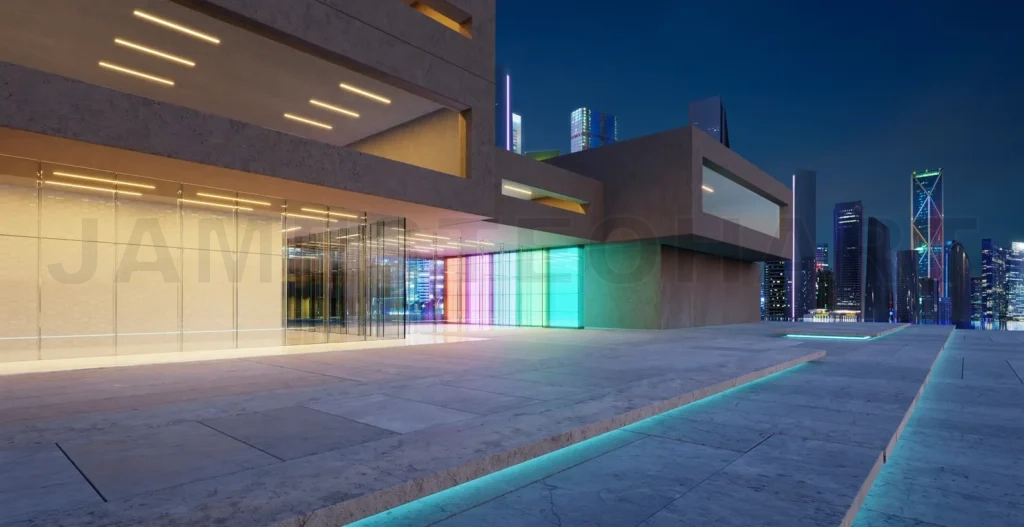 
3d Modern office buildings exterior.