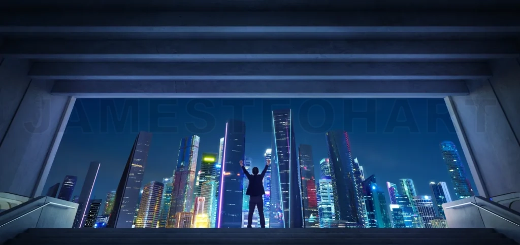 
Young business man standing in the exit of the underground with