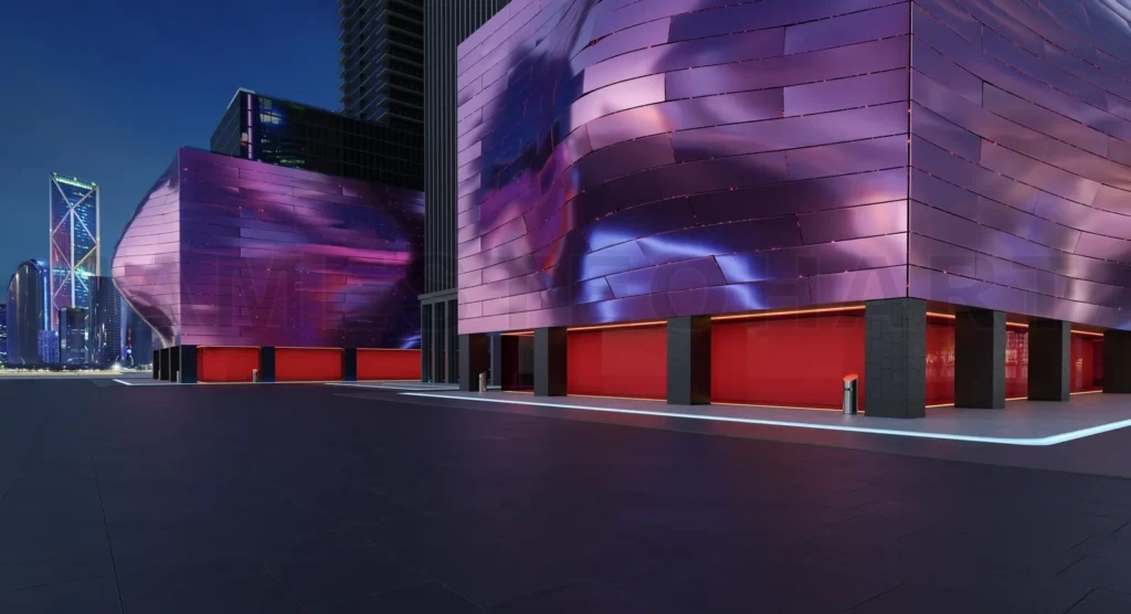 
Empty floor with modern buildings