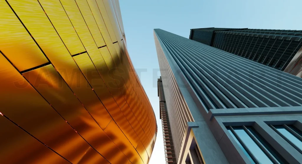 
Low angle view of modern curve shape design buildings