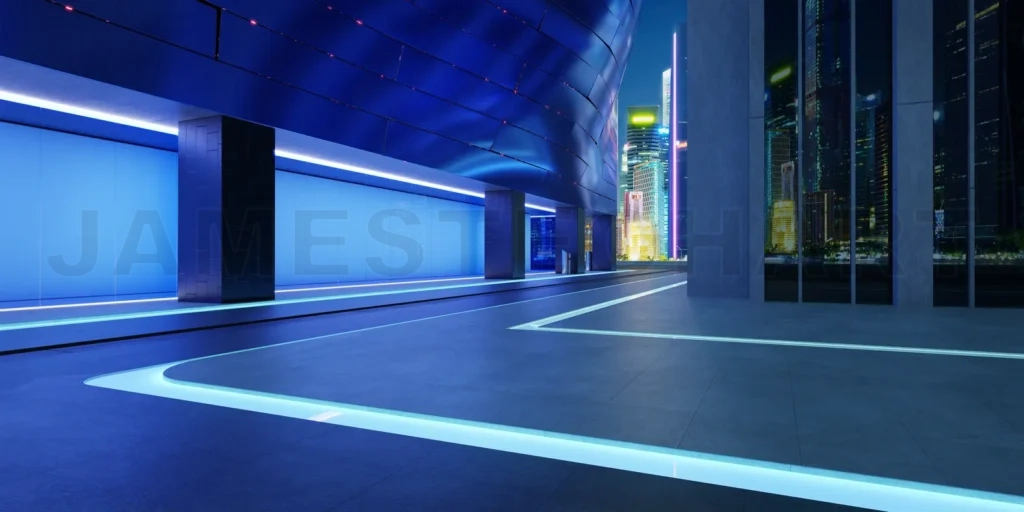 
Empty floor with modern buildings