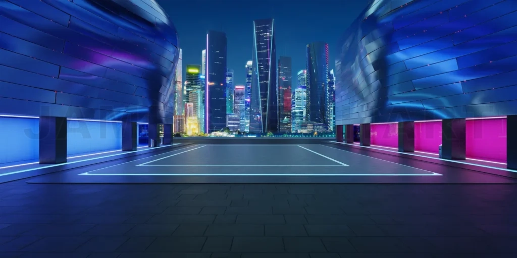 
Empty floor with modern buildings