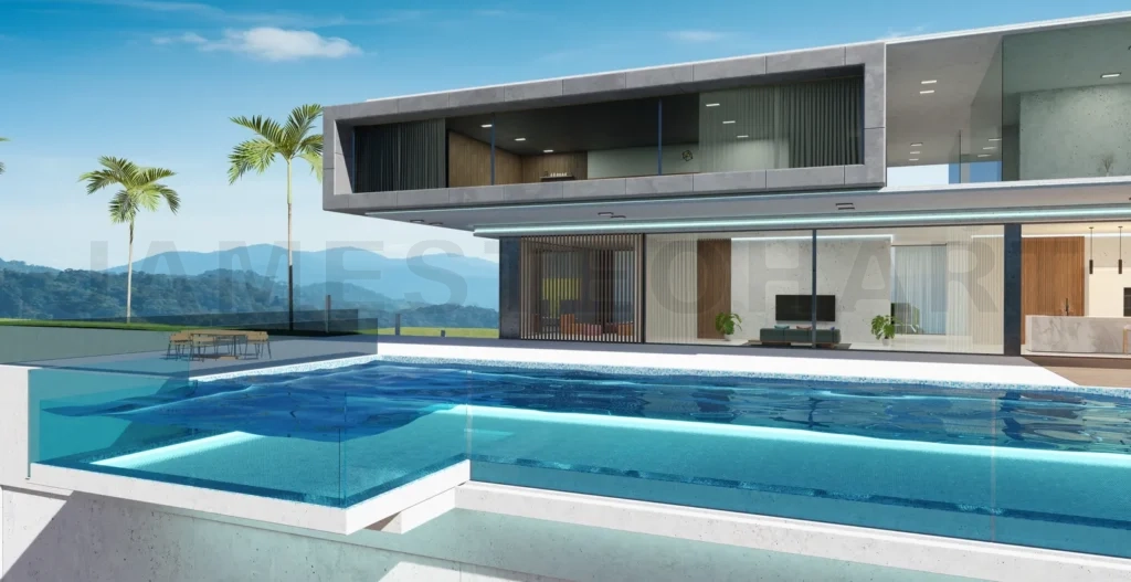 
Luxury villa exterior design with beautiful infinity pool