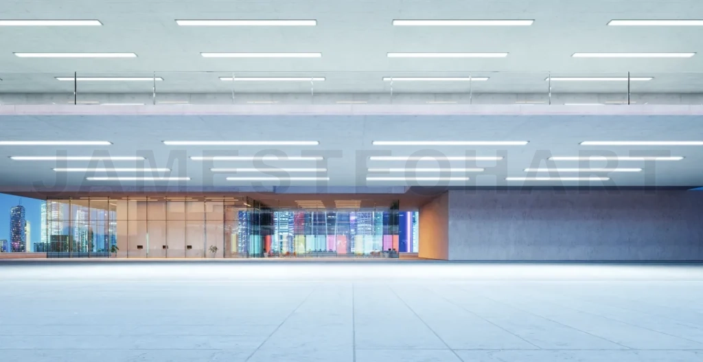 
3d Modern glass wall commercial buildings exterior.