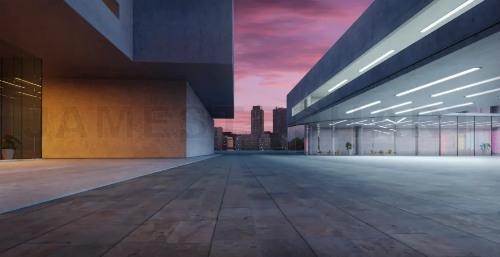 
3d Modern glass wall commercial buildings exterior.