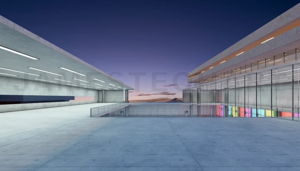 
3d Empty multifunctional space on the roof of a commercial build