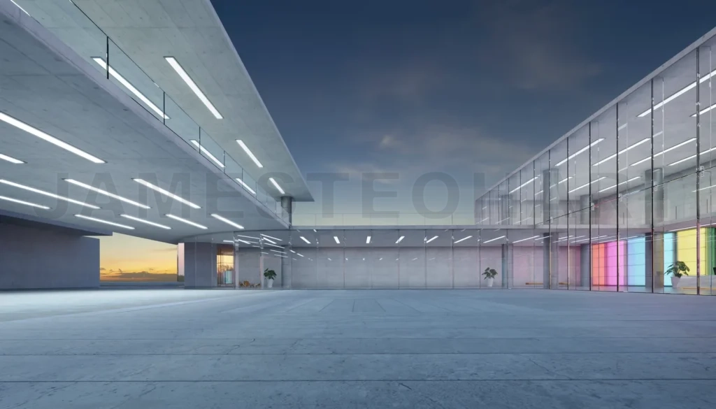 
3d Modern glass wall commercial buildings exterior