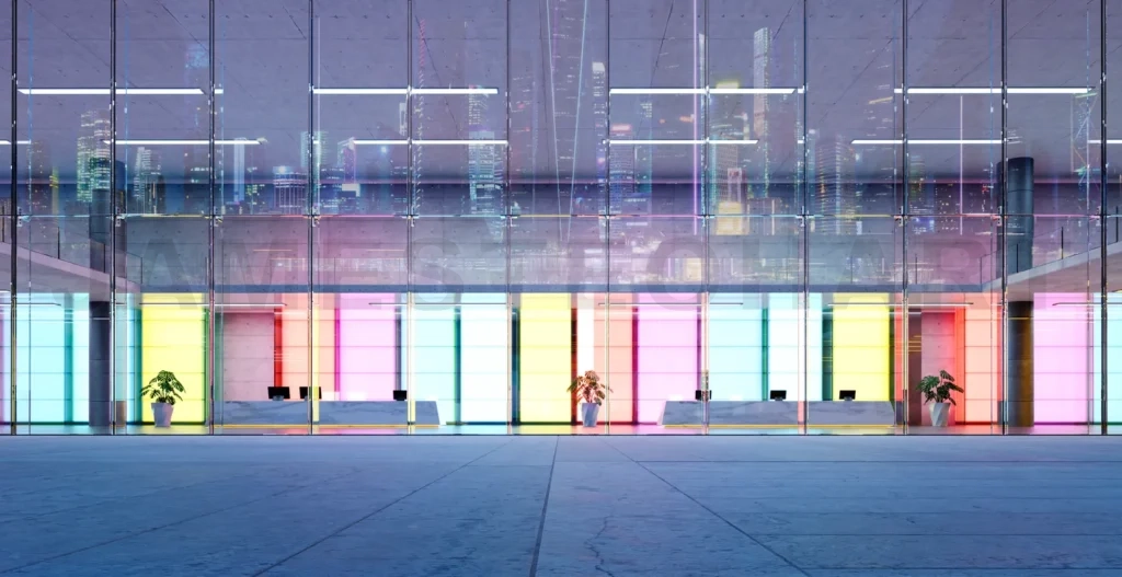 
3d Modern glass facade shop lot exterior