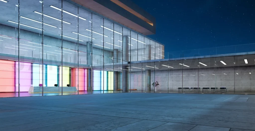 
3d Modern glass wall commercial buildings exterior