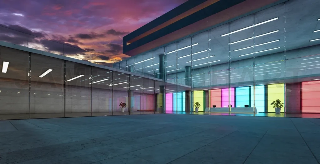 
3d Modern glass wall commercial buildings exterior