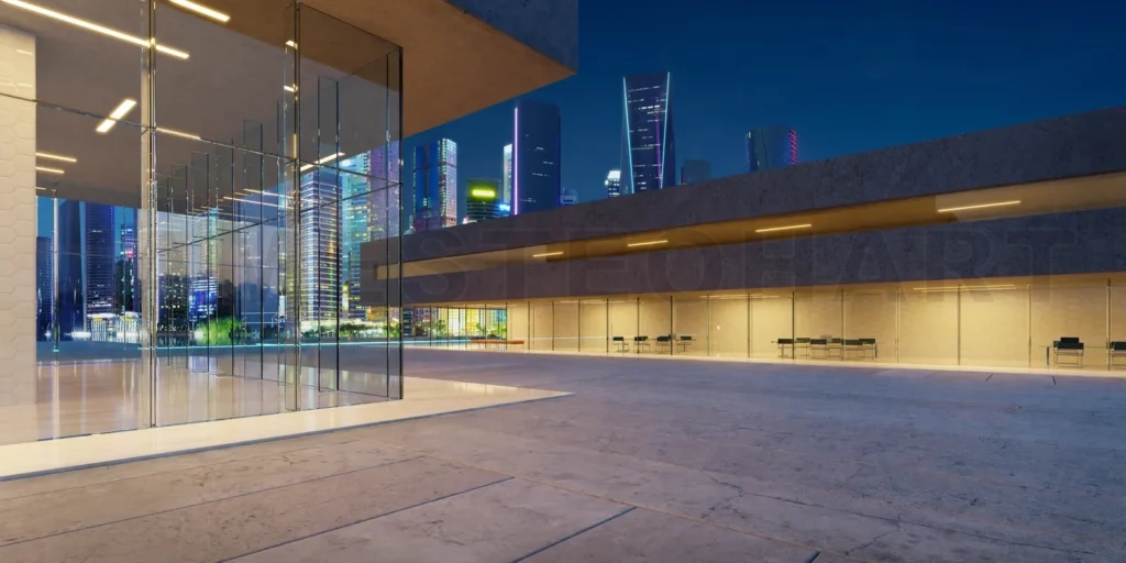 
3d Modern office buildings exterior.