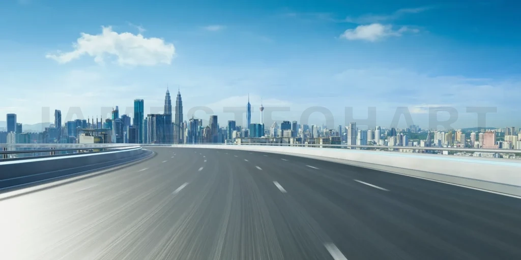 
Highway overpass motion blur with city