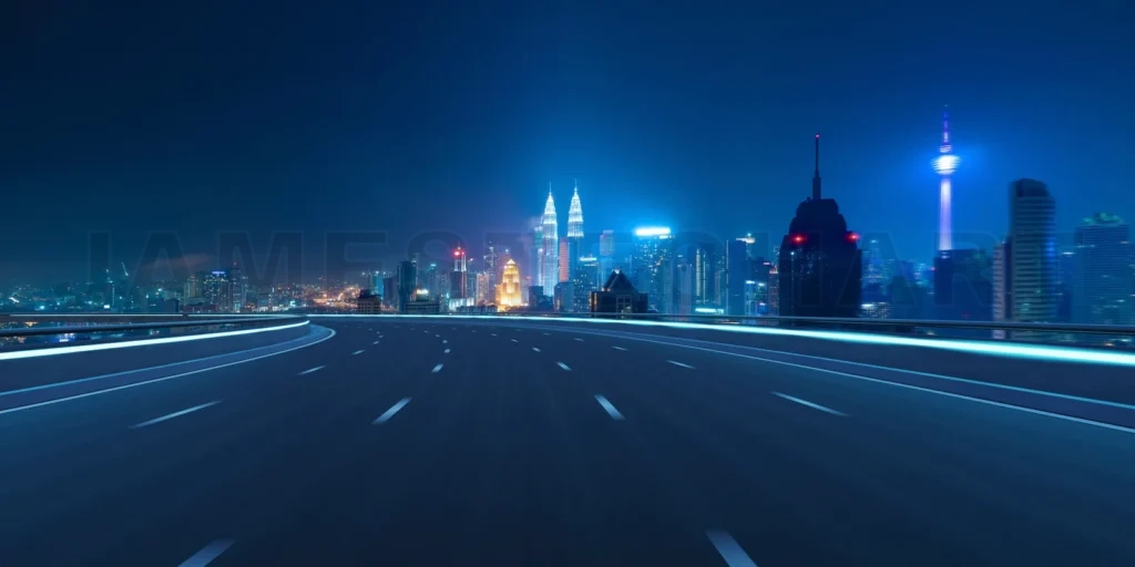 
Highway overpass motion blur with city