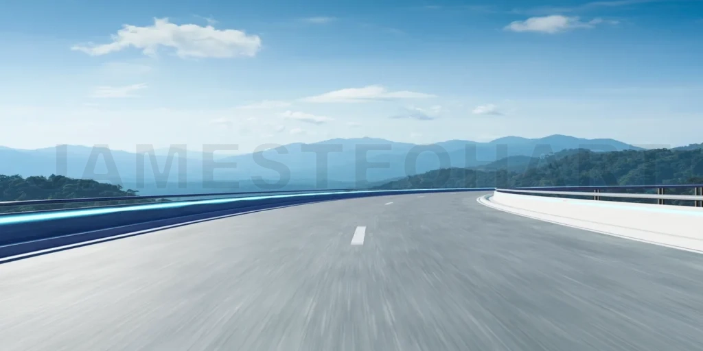 
Motion country road and green mountains landscape