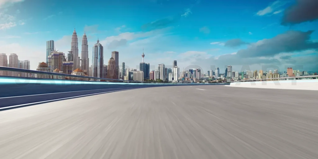 
Highway overpass motion blur with city