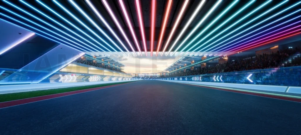 
3d rendering racing concept of evening scene futuristic racetrac