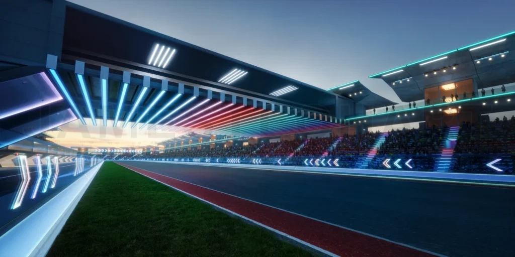 
3d rendering racing concept of evening scene futuristic racetrac