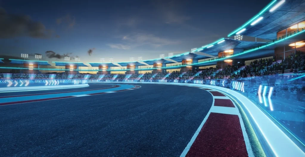 
3d rendering racing concept of evening scene futuristic racetrac