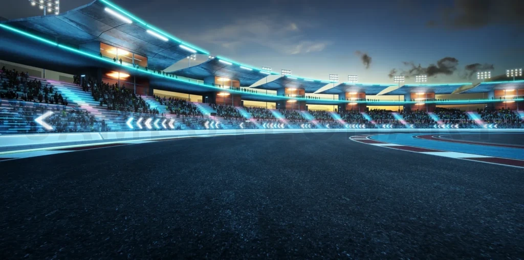 
3d rendering racing concept of evening scene futuristic racetrac