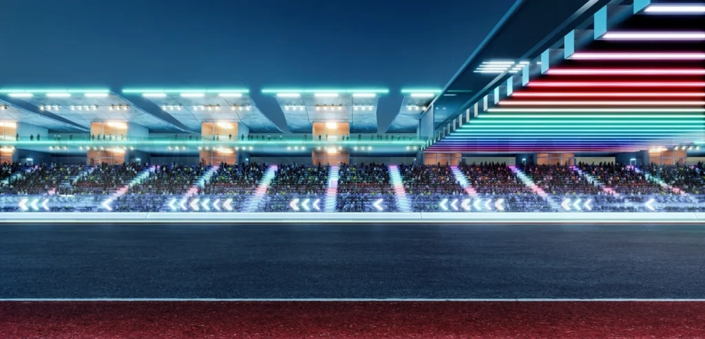 
3d rendering racing concept of evening scene futuristic racetrac