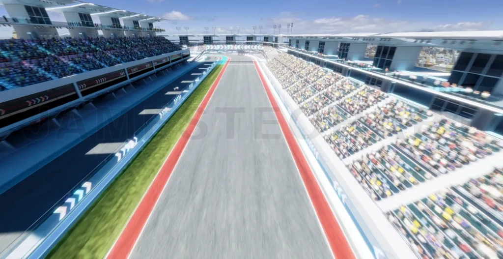 
3d Top angle view moving racetrack with arrow neon light decorat