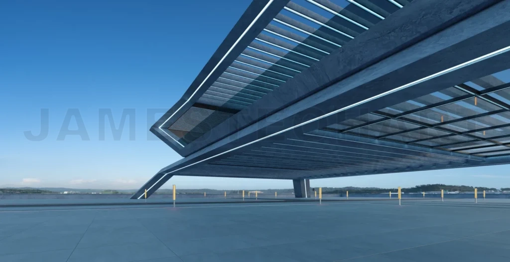 
3d perspective view of empty concrete floor and modern rooftop b