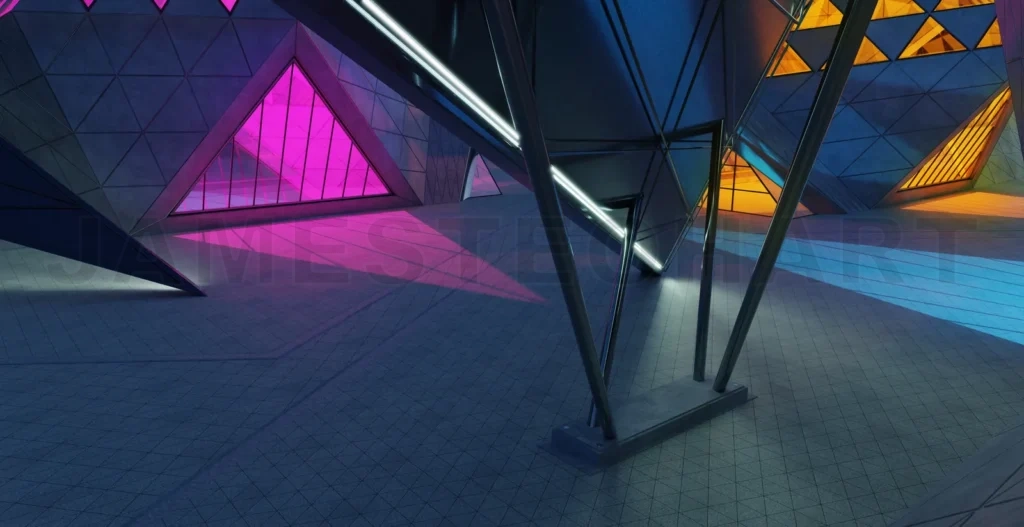 
Close-up and top angle view triangle shape design building exter