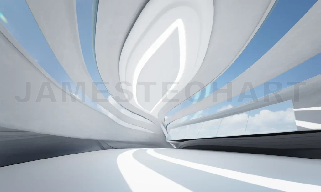 
3D rendering futuristic streamlined interior background