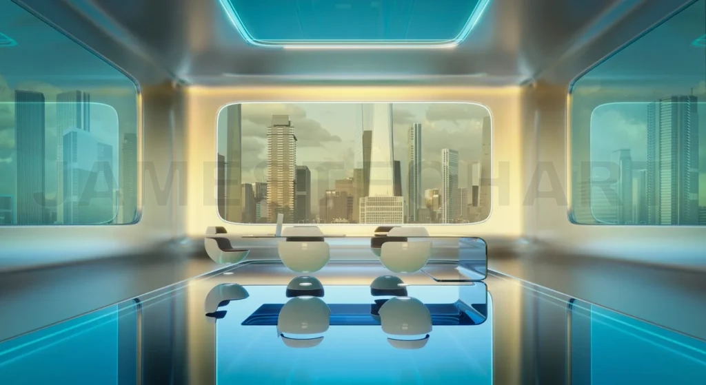 
Modern sci-fi futuristic interior office design with  beautiful